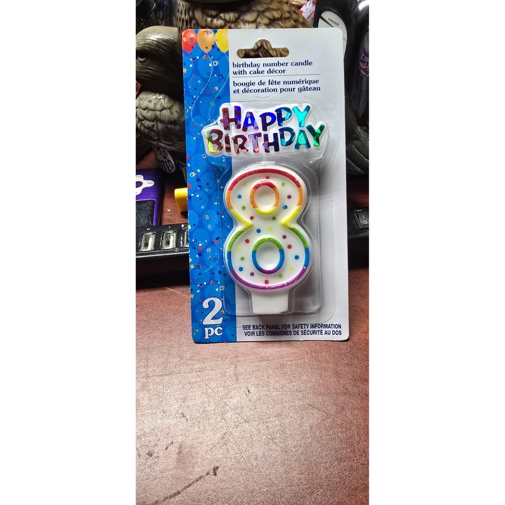 8th BIRTHDAY CANDLE 3 inch With glossy color HAPPY BIRTHDAY Cake Decoration NEW